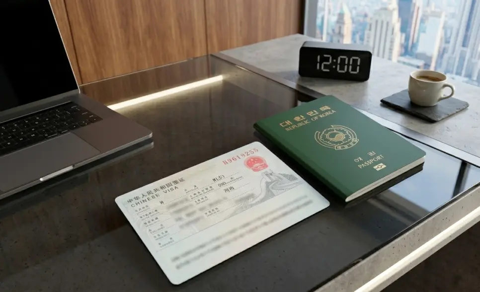 공연 일정에 맞춰 준비한 중국 비자와 여권을 출국 전 최종 점검하는 모습